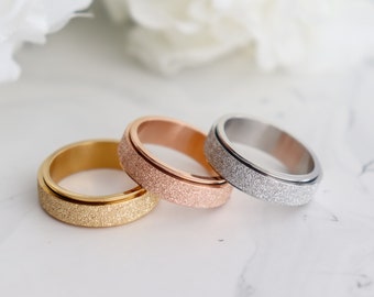 Glittery Spinner Fidget Ring, 18K Gold Rotatable Ring, Bridesmaid, Mothers Gift for her, Dainty, Minimalist, Ring for women, Spinner Ring