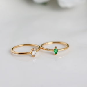 White or Green Gem Ring, Green CZ Ring - Vermeil Ring - Green Zirconia, 18K Gold Ring, Bridesmaid Gift, Dainty, Minimalist, Ring for women