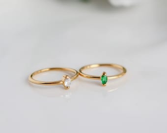 White or Green Gem Ring, Green CZ Ring - Vermeil Ring - Green Zirconia, 18K Gold Ring, Bridesmaid Gift, Dainty, Minimalist, Ring for women