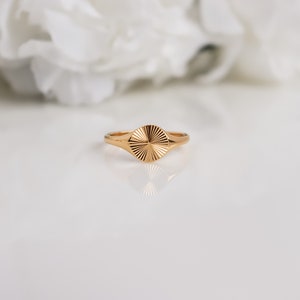 Sunburst Signet Ring, 18K Gold Plated, Wide Oval Shape, Dainty Band Gifts for Her Simple Casual Without Stud