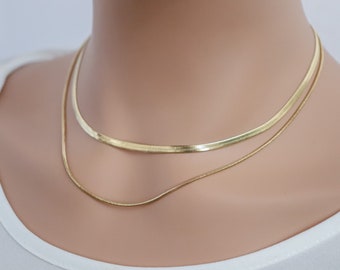 Snake Layered Necklace, 18-Karat Gold Plated, Layering, Everyday, Bridesmaid Mothers Gift for her, Mom, Girl Friend, Waterproof