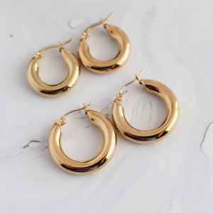Circle Hoop Stud Pair Earrings, 20/25mm Earring, 18K Gold Plated Tarnish Resistant Minimalist, Bridesmaid, Mothers Dainty, Gift for her