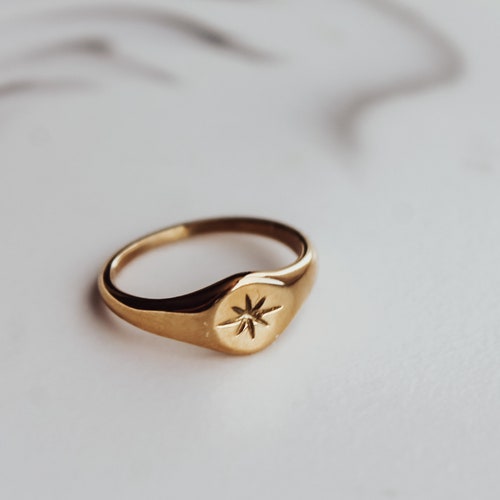 Starburst Signet Ring 18K Gold Simple Statement Ring - Etsy