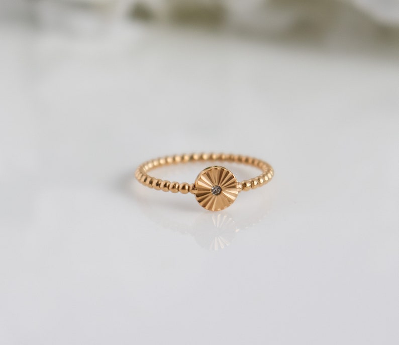 Sunburst Signet Ring, 18K Gold Plated, Wide Oval Shape, Dainty Band Gifts for Her Simple Casual With Stud
