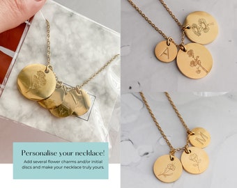 Personalisable Birth Month Flower Necklace, Custom Birth Month Necklace, Multiple Pendants Available, Bridesmaids Gifts, personalized Gift