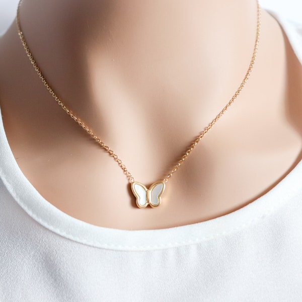 Pearl Butterfly Necklace 18K Gold Plated, Layering Necklace, Bridesmaid, Christmas gifts, Dainty, Minimalist, Necklace For Women, Waterproof
