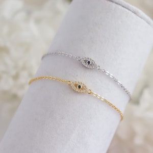 Evil Eye Bracelet, Sterling Silver Bracelet, 18K Plated, Layering Bracelet, Crystal Stone Bracelets, Mothers Gift, Bracelet for women image 5