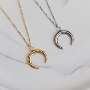 Downward Crescent Moon Necklace, 18K Gold Plated, Layering Necklace, Bridesmaid, Mothers gifts, Dainty, Minimalist, Necklace For Women