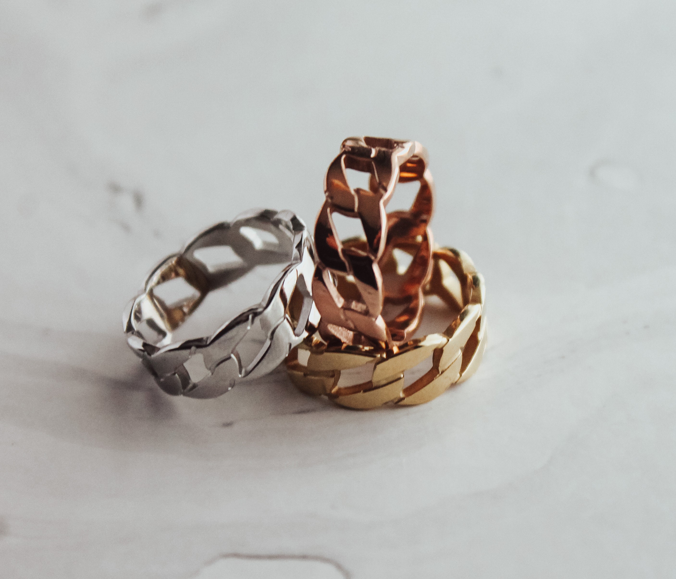 Link Chain Ring 18K Gold Rose Gold Silver Simple Everyday Casual Style Wedding Band Couple Bands Bridesmaid Christmas Gift