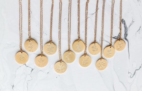 15/20mm Birth Month Flower Pendant Necklace 18K Gold Plated - Etsy 商品の通販サイト UNDERCOVER×Supreme 14k GOLD Necklace ネックレス