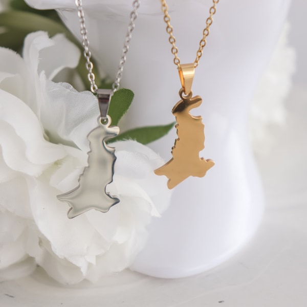 Pakistan Solid Map Necklace, 18K Gold Plated, Pakistan Jewellery Simple Casual, Trendy, Eid Gifts for Her, Hypoallergenic, Waterproof