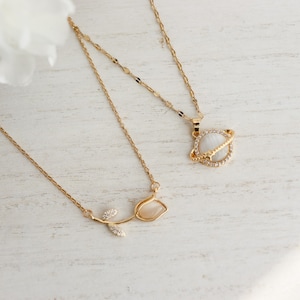 Rose / Planet Stone Necklace, 18K Gold Plated, Layering Necklace, Bridesmaid, Mothers gifts, Dainty, Minimalist, Necklace For Women