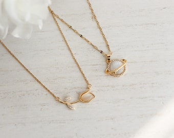 Rose / Planet Stone Necklace, 18K Gold Plated, Layering Necklace, Bridesmaid, Mothers gifts, Dainty, Minimalist, Necklace For Women