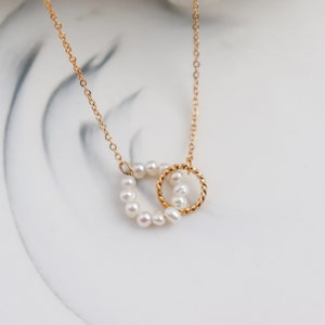 Link Circle Fresh Water Pearl Necklace, 18K Gold Plated, Layering Necklace, Bridesmaid, Mothers gifts, Minimalist, Necklace For Women