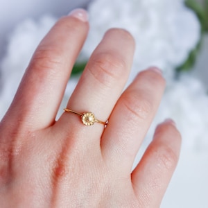 Sunflower Ring, 18K Gold Simple Statement Ring, Bridesmaid, Mothers Gift for her, Dainty, Minimalist, Ring for women, Waterproof image 1