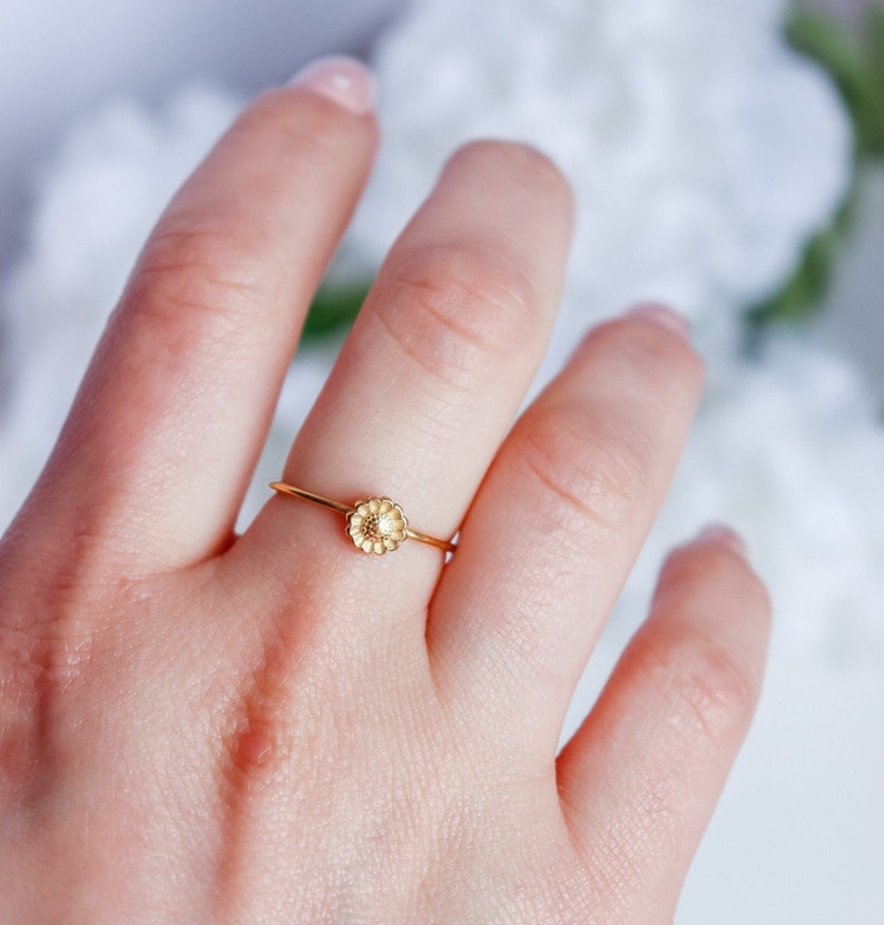 Sunflower Ring, 18K Gold Simple Statement Ring, Bridesmaid, Mothers Gift for her, Dainty, Minimalist, Ring for women, Waterproof image 1