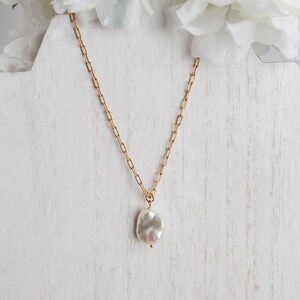 Fresh Water Pearl Necklace, Block or Cable Chain, 18-Karat Gold Plated 18K Gold Plated, Bridesmaid Mothers Gifts for Her, Waterproof