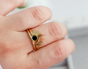 Set Gold Sun Ring, 18-Karat Gold Plated, Dainty Style, Stackable Rings, Mothers Gift for her, Mom, Girl Friend