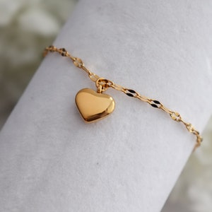 Flutter Chain Bracelet, Mirror Bracelet, Heart Charm Bracelets, 18K Gold Plated Layering Dainty minimalist chains bracelets, Bridesmaid