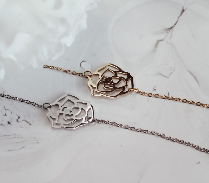 Rose Outline Bracelet Unique Design Outline 18K Gold Silver Layering Dainty minimalist chains bracelets, Bridesmaid, Mothers Gift, image 1