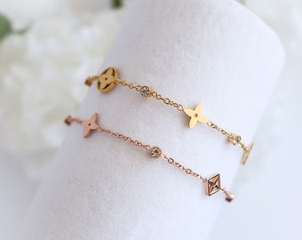 Clover Flower Star Necklace or Bracelet, 18K Gold, Stainless Steel, Jewelry Set, Gift for her, Bridesmaid,  Stylish Every day Trendy