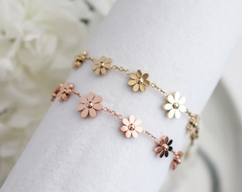 Bracelet fleurs plaqué or 18 carats, superposition de bracelets délicats, demoiselle d'honneur, cadeau de mère, bracelet pour femme