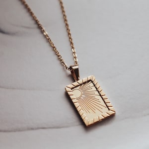 Sunshine Tag Necklace, Sunburst pendant, 18K Gold Plated, Bridesmaid, Mothers gifts, Dainty, Minimalist, Necklace For Women