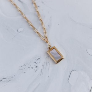 Rectangle Pearl Necklace, Block Chain, 18K Gold Plated, Layering Necklace, Bridesmaid, Mothers gifts, Dainty, Minimalist, Waterproof