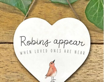 Robins appear Christmas memory heart plaque loved one gift present memorial 