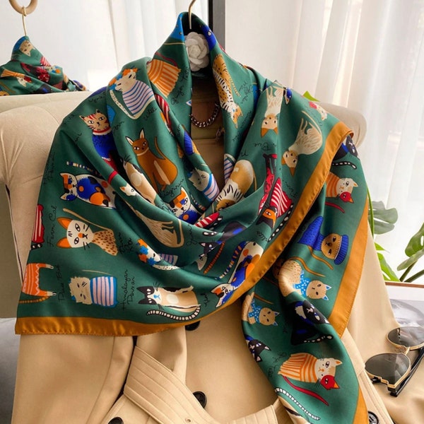 Cabana Cat Hand Stitched Silk Scarf main image 1