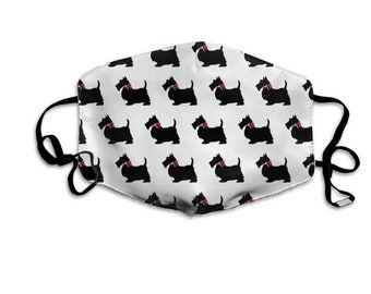 Scottie Dog Mask with 2 Carbon Filters - Reusable, Washable, Breathable Dog Themed Face Coverings