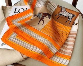 Equestrian Print Silky Scarves - Scarves for Horse Lovers - Horse Pattern Scarves