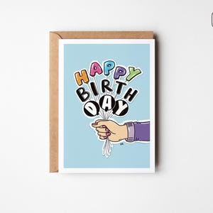 Postkarte Happy Birthday – bunte Geburtstagskarte im Comic-Stil,A6 Grußkarte Ballons, Geschenk für Freunde,optional mit Kraftpapier-Umschlag