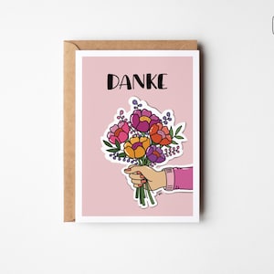 Postkarte Danke – elegante Dankeskarte mit floralen Elementen,A6 Grußkarte Hochzeit & Geburt, Dankeschön, optional mit Kraftpapier-Umschlag