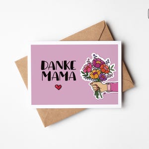 Postkarte Danke Mama – liebevolle Dankeskarte mit Blumenmotiv, A6 Grußkarte für Muttertag oder Geburtstag, optional mit Kraftpapier-Umschlag