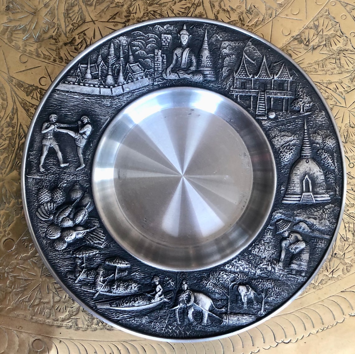 Thai Oriental Pewter Decorative Plate Etsy Australia