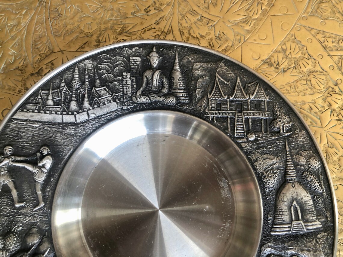 Thai Oriental Pewter Decorative Plate Etsy Australia