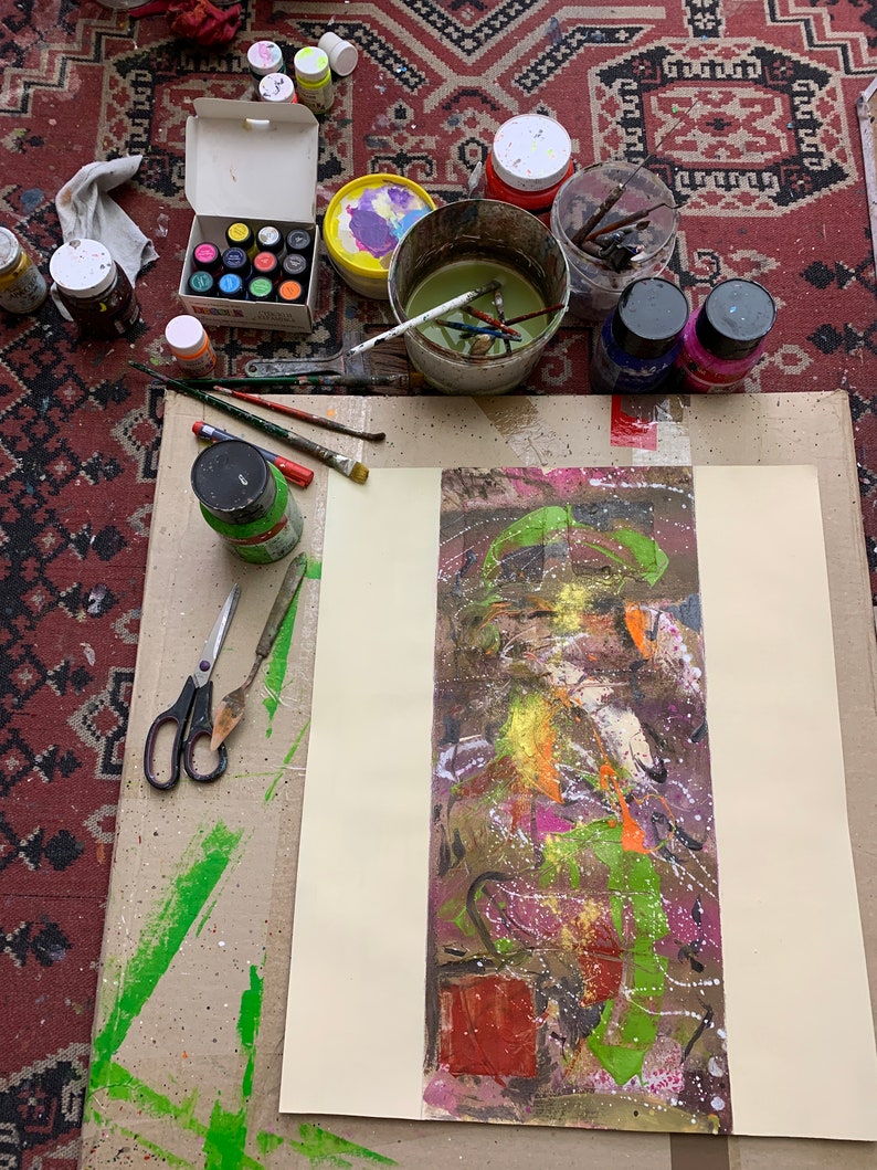 Large acrylic painting on cardboard Original Art Cardboard Etsy