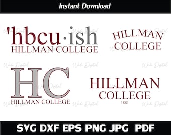 May include: A digital download of a logo design for Hillman College. The logo features the text "Hillman College" in a maroon color and the text "'hbcu.ish'" in a gray color. The logo also features the initials "HC" in a gray and maroon color.
