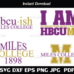 Hbcu-ish Miles College, paquete HBCU, I AM HBCU Miles College, archivos de corte Svg Miles 1898, archivos Svg para Cricut, archivos de corte Silhouette.