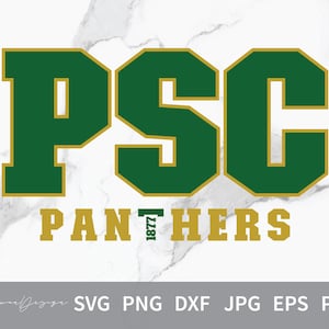 May include: Green and gold graphic with the text "PSC" in large letters and "PANTHERS" in smaller letters below. The year "1877" is in a small box between the words "PAN" and "THERS".
