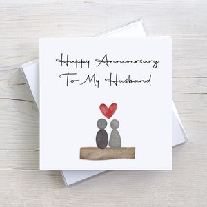 Happy Anniversary to My Husband Card – Luxury 6x6” Square – Minimalist Pebble Art Design