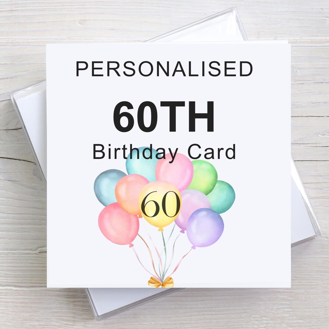 Personalised 60th Birthday Card for Her | Custom Name Pastel Balloons ...