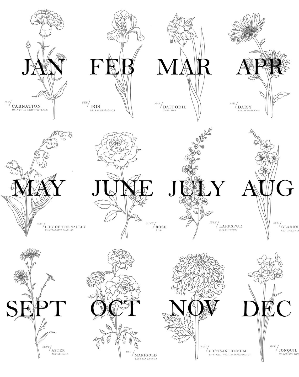 Printable Personalised Birth Flower Art Print / Botanical Art Etsy