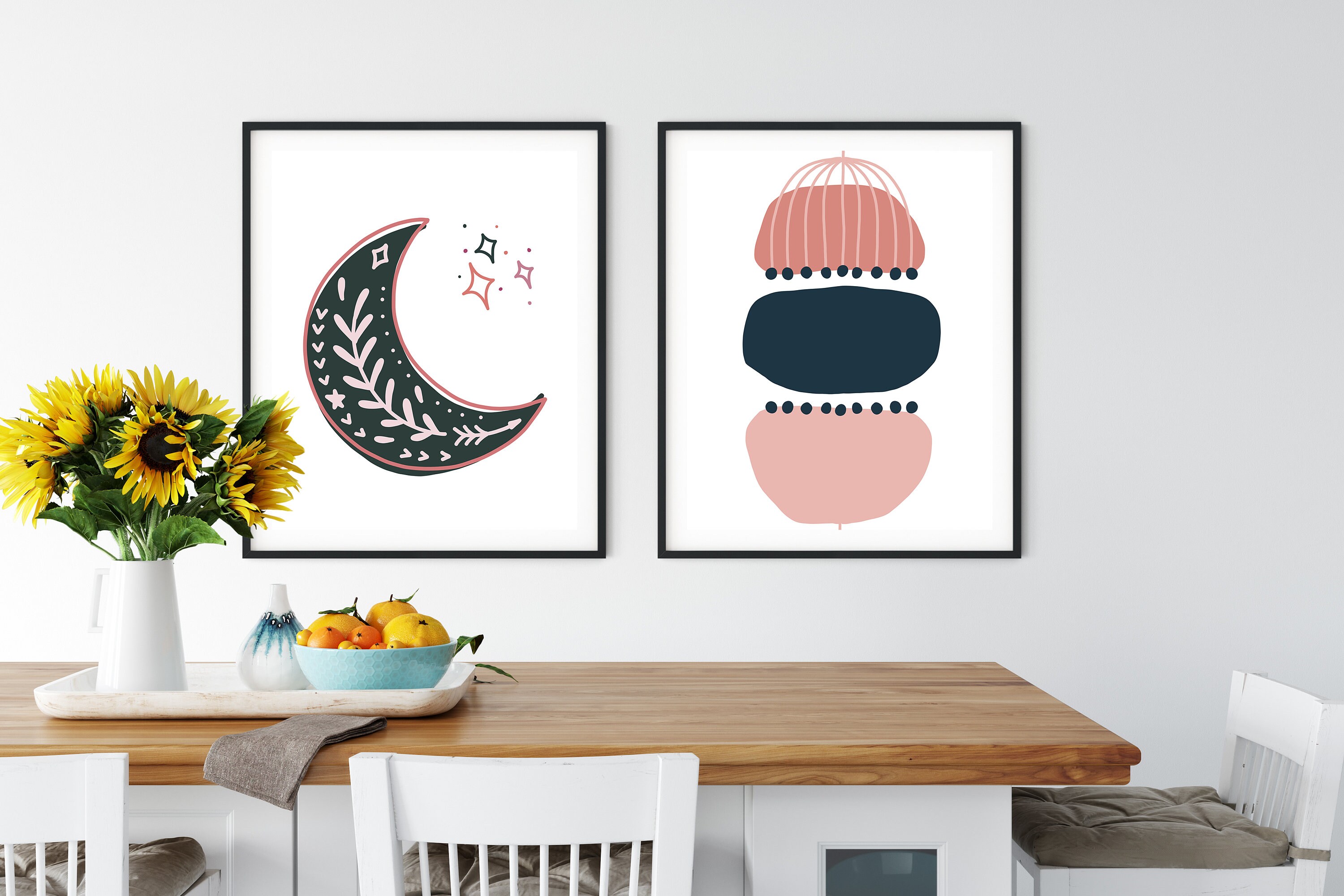 Abstract Macaron Print, Pink Navy Wall Art, Printable Modern Art Print ...