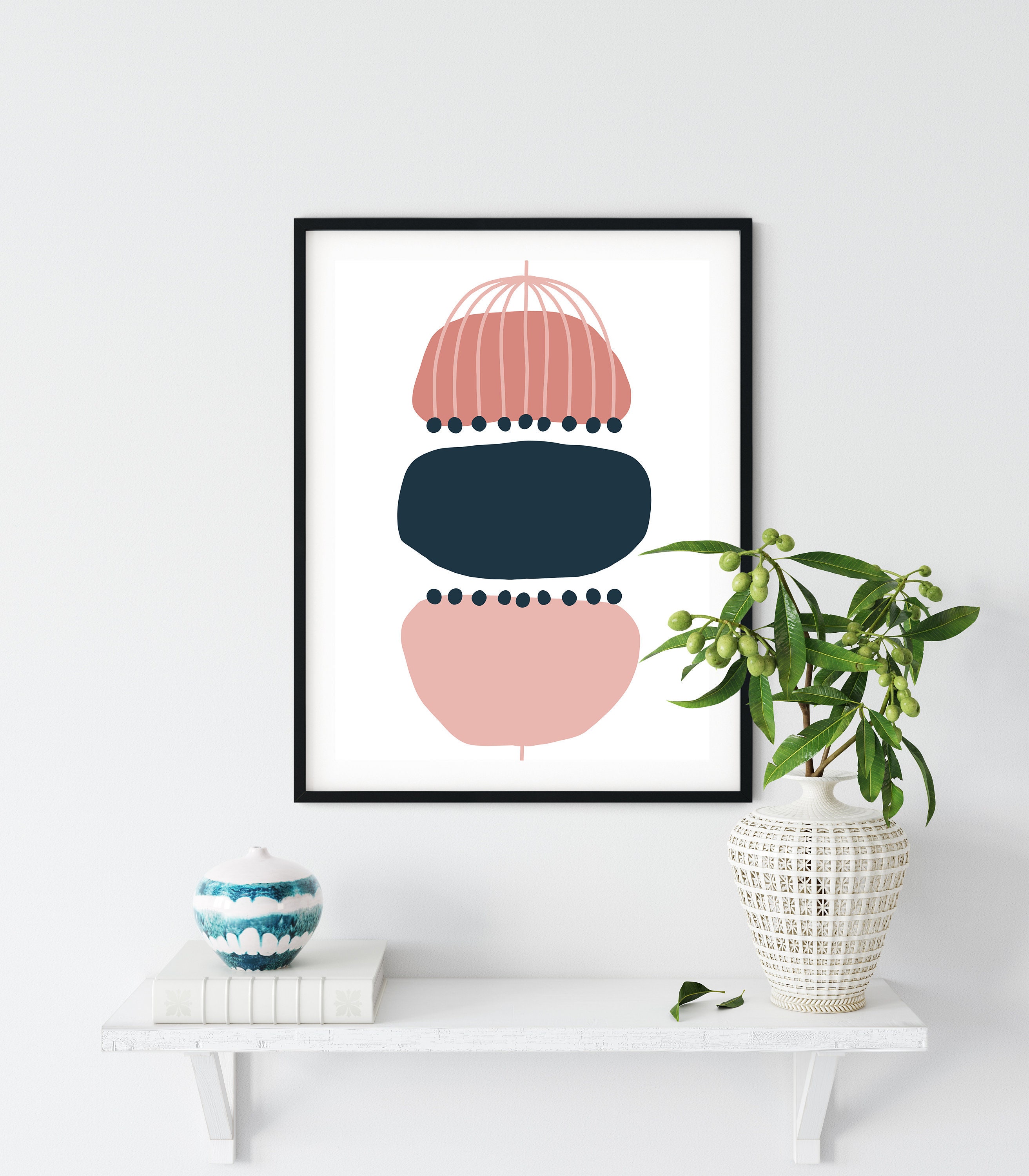 Abstract Macaron Print, Pink Navy Wall Art, Printable Modern Art Print ...