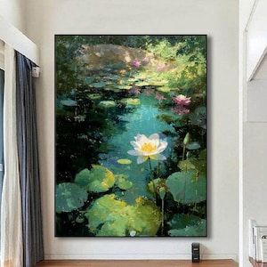 Lotus Painting,Flowers Painting,Oversize Painting,Large Painting,Hand Made Wall Art,Acrylic Painting,Oil painting,002