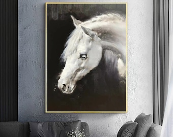 Horse painting,Black White Horse art,Oversize Painting,Original Large Painting, Hand Made Wall Art ,Oil Painting,Acrylic painting,04