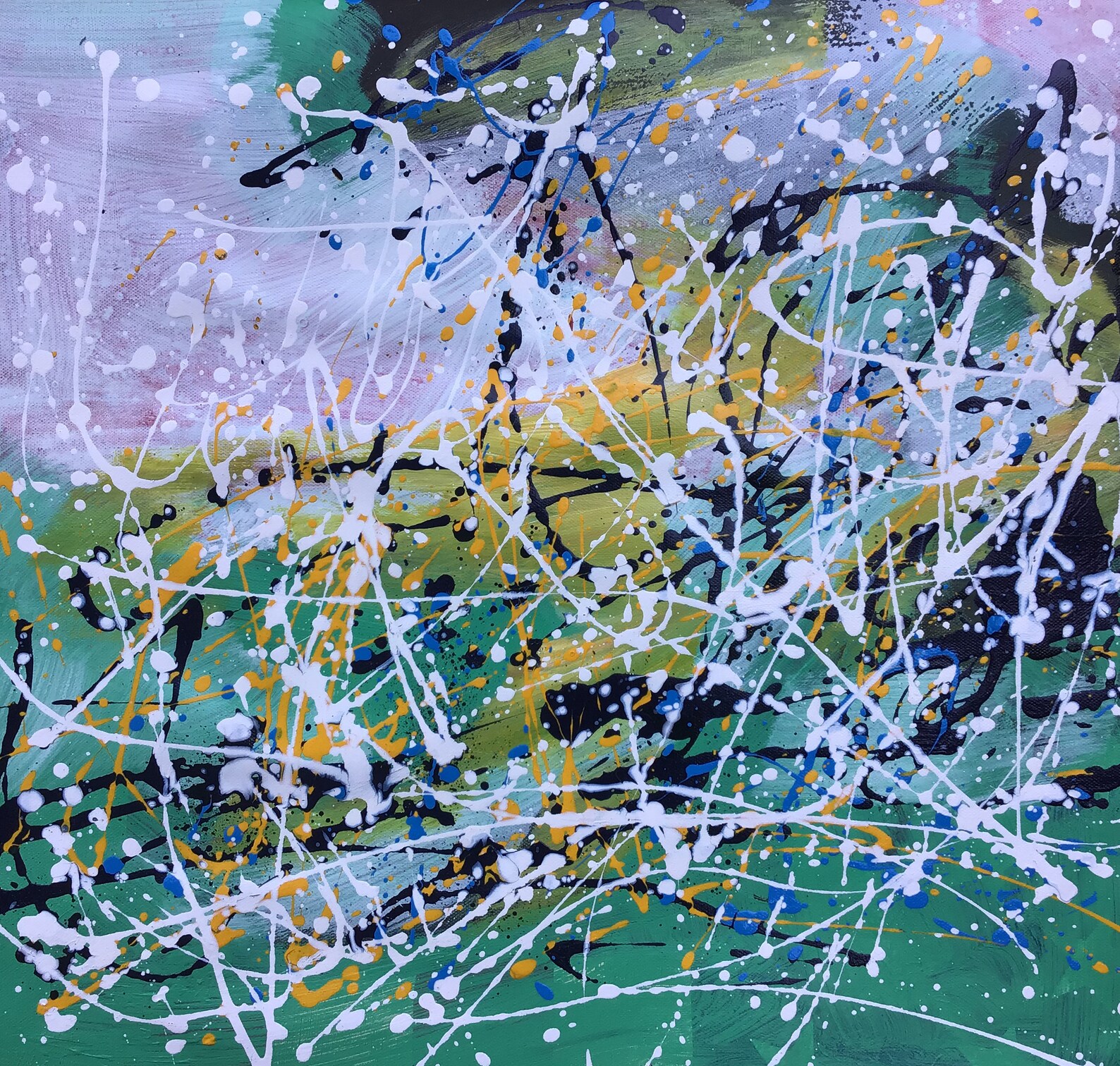 Jackson Pollock Style Green Abstract Painting original Large Etsy