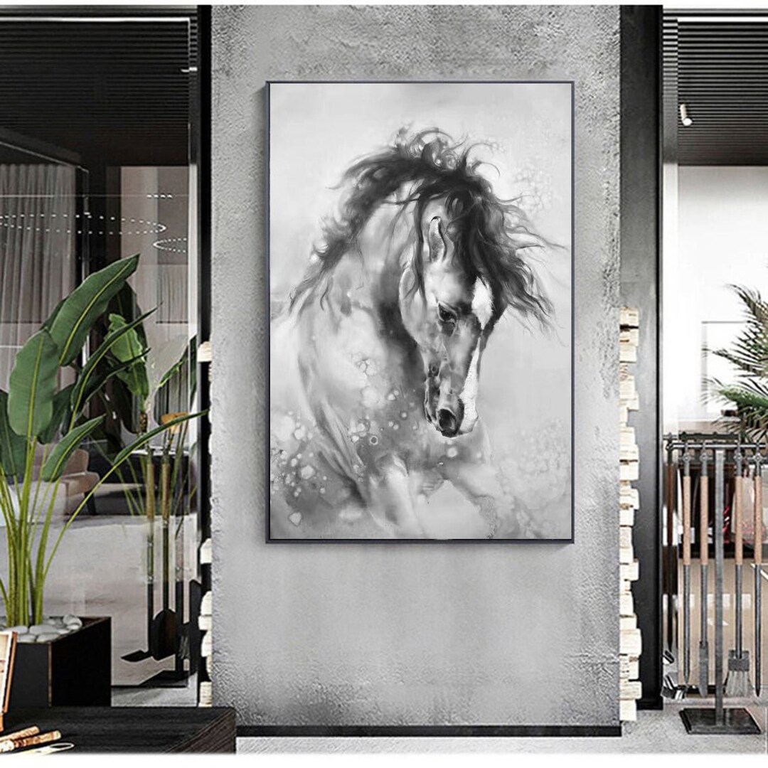 Horse Painting,black White Horse Art,oversize Painting,original Large